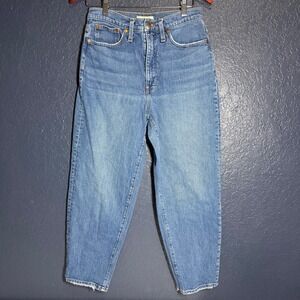 Madewell Balloon Jeans Medium Wash Distressed Raw Hem Women's Size 28